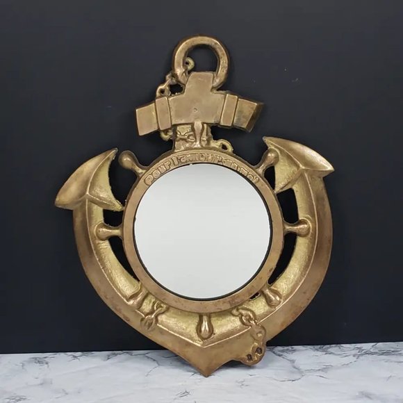 US Navy Chief Brass Anchor Mirror Vintage - Picture 1 of 8